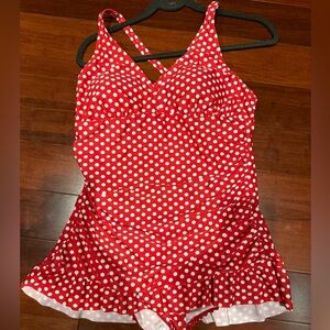 New w/o Tags Oceans Dream One Piece red/white polka dot bathing suit -Size 10